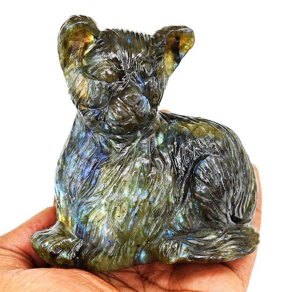 gemsmore:Beautiful Amazing Flash Labradorite Hand Carved Bear