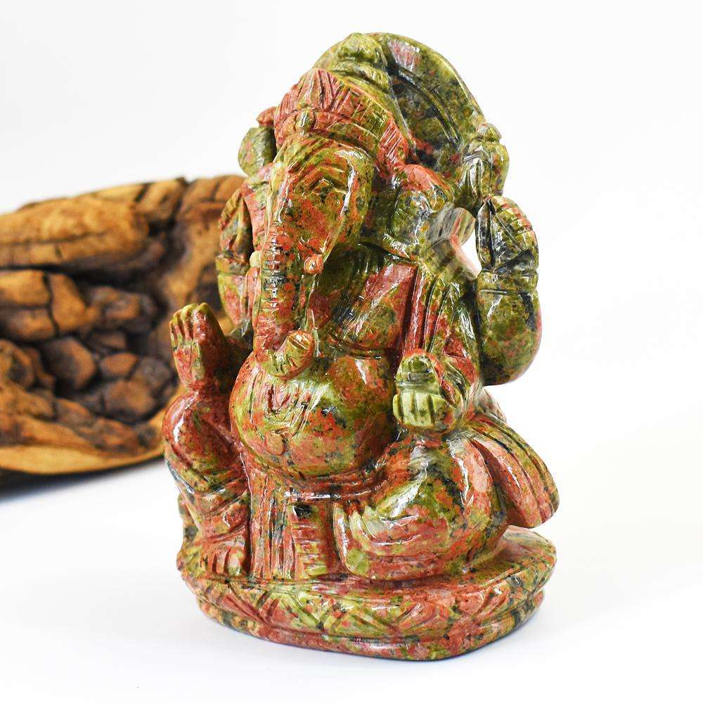 gemsmore:Beautiful Blood Green Unakite Hand Carved Lord Ganesha