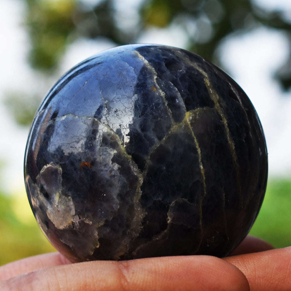 gemsmore:Beautiful  Blue Iolite  Hand  Carved Healing Crystal  Sphere