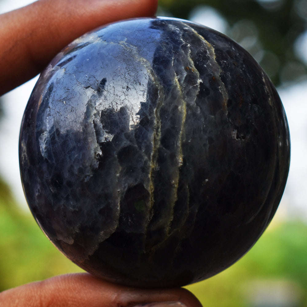 gemsmore:Beautiful  Blue Iolite  Hand  Carved Healing Crystal  Sphere