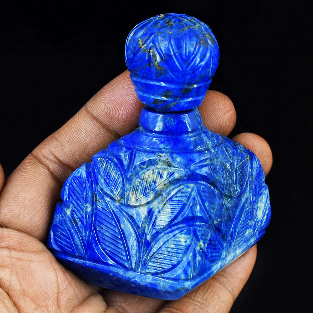 gemsmore:Beautiful Denim Blue Lapis Lazuli   Hand Carved Genuine Crystal Gemstone Carving Perfume Bottle