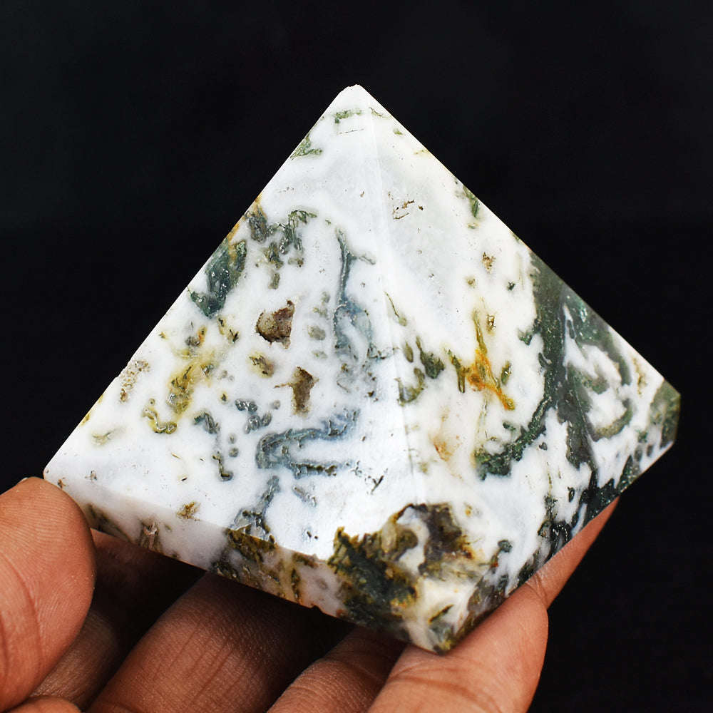 gemsmore:Beautiful Hand Carved Natural Tree Agate Healing Pyramid