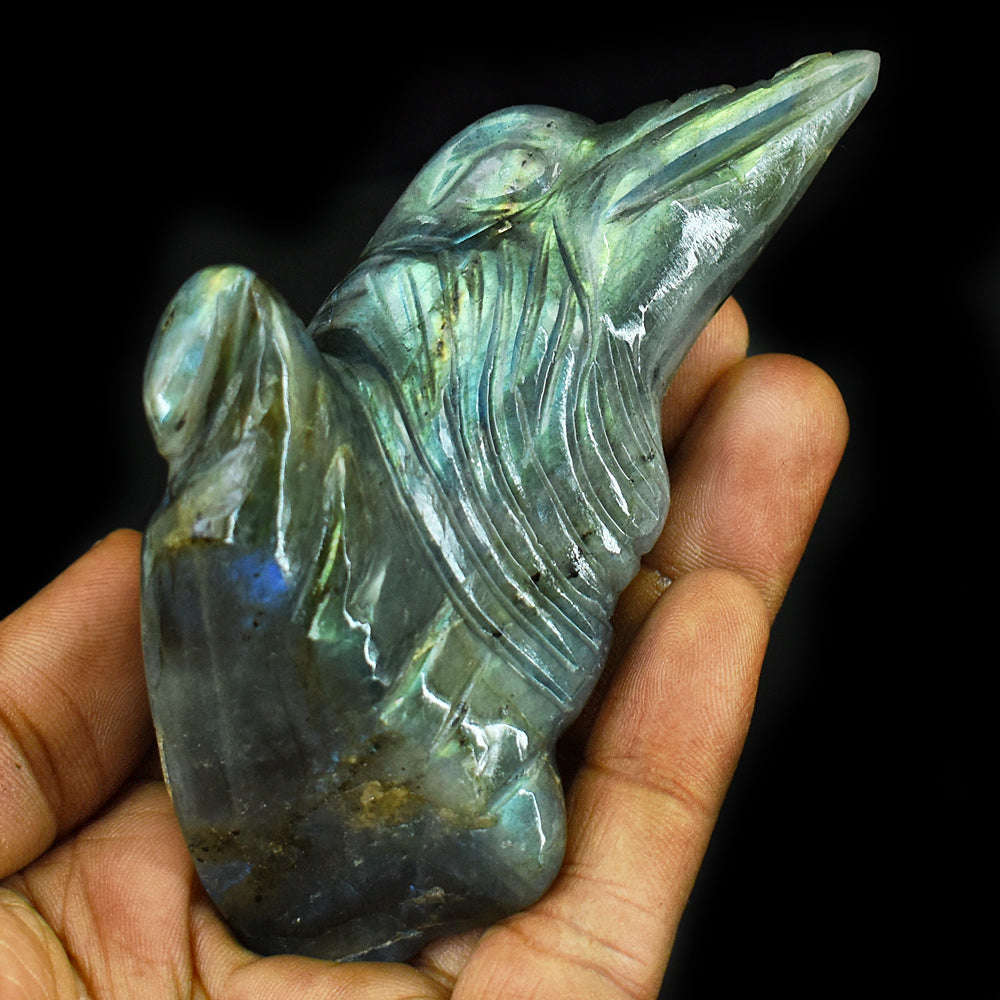 gemsmore:Beautiful Labradorite Hand Carved Genuine Crystal Gemstone Carving Bird Head