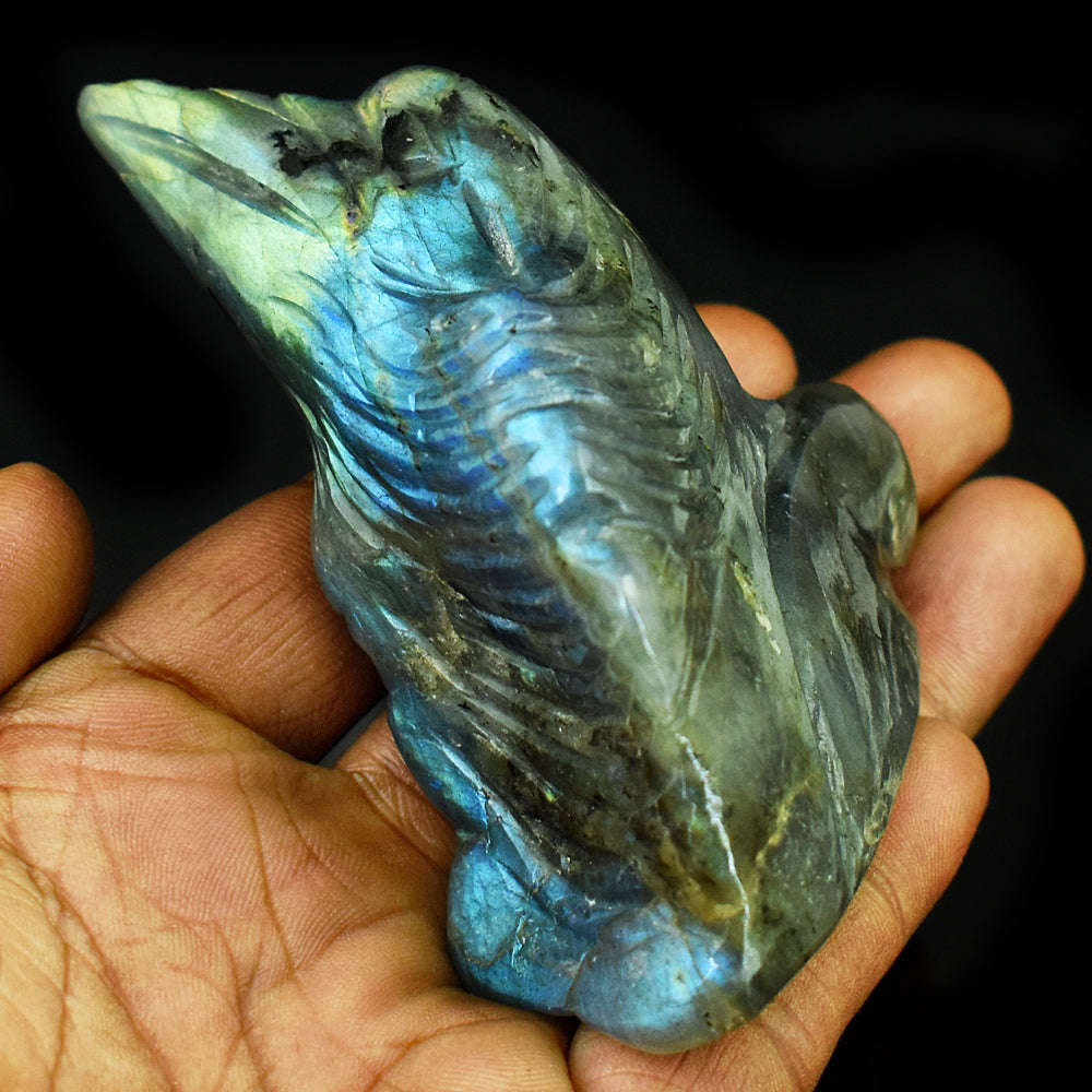 gemsmore:Beautiful Labradorite Hand Carved Genuine Crystal Gemstone Carving Bird Head