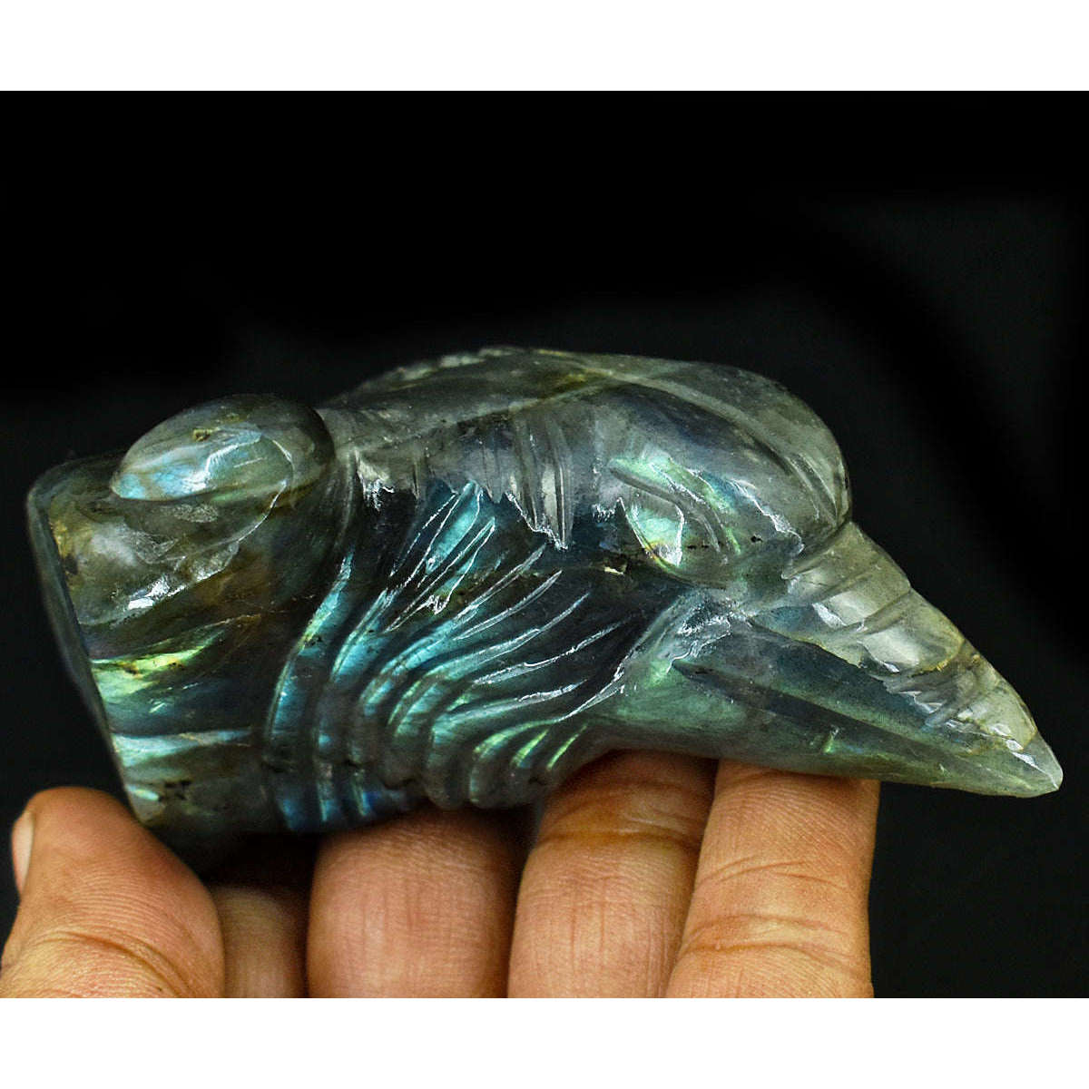 gemsmore:Beautiful Labradorite Hand Carved Genuine Crystal Gemstone Carving Bird Head