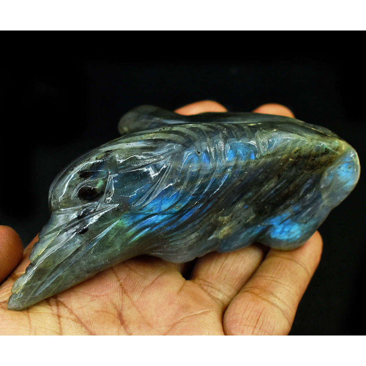 gemsmore:Beautiful Labradorite Hand Carved Genuine Crystal Gemstone Carving Bird Head