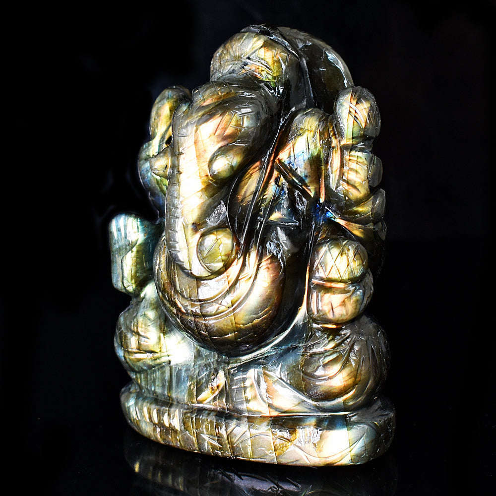 gemsmore:Beautiful Labradorite  Hand Carved Genuine Crystal Gemstone Carving Lord Ganesha