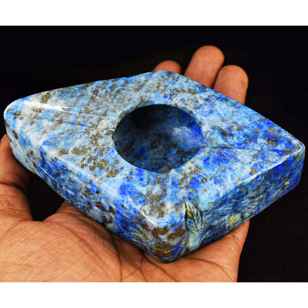 gemsmore:Beautiful  Lapis Lazuli Hand Carved Genuine Crystal Gemstone Carving Ash Trey