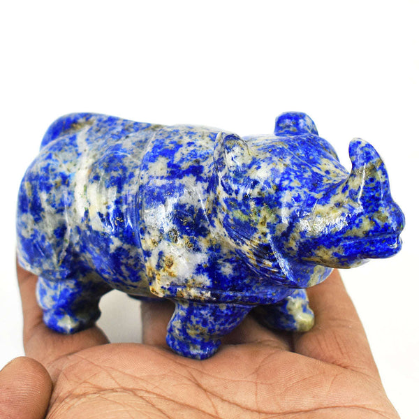 gemsmore:Beautiful Lapis Lazuli Hand Carved Genuine Crystal Gemstone Carving Rhino