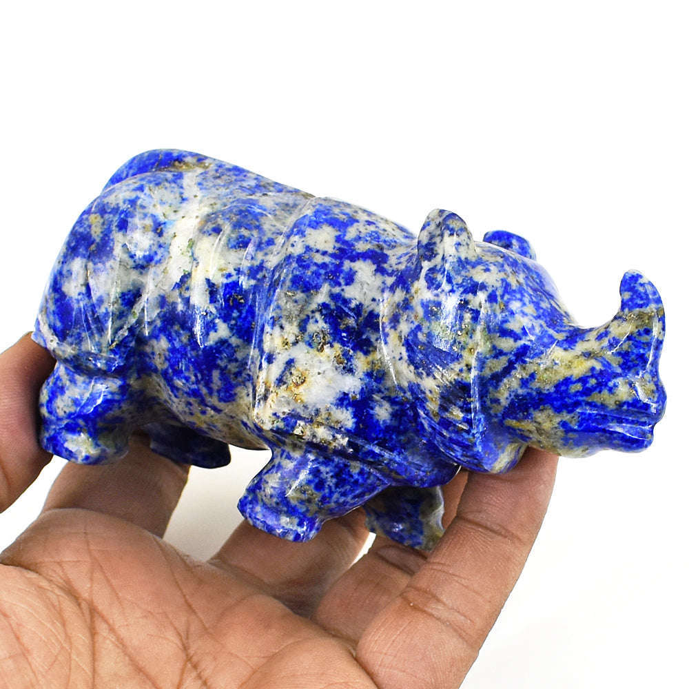 gemsmore:Beautiful Lapis Lazuli Hand Carved Genuine Crystal Gemstone Carving Rhino