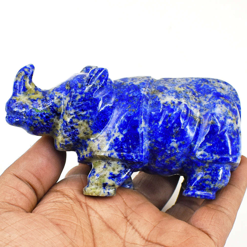 gemsmore:Beautiful Lapis Lazuli Hand Carved Genuine Crystal Gemstone Carving Rhino