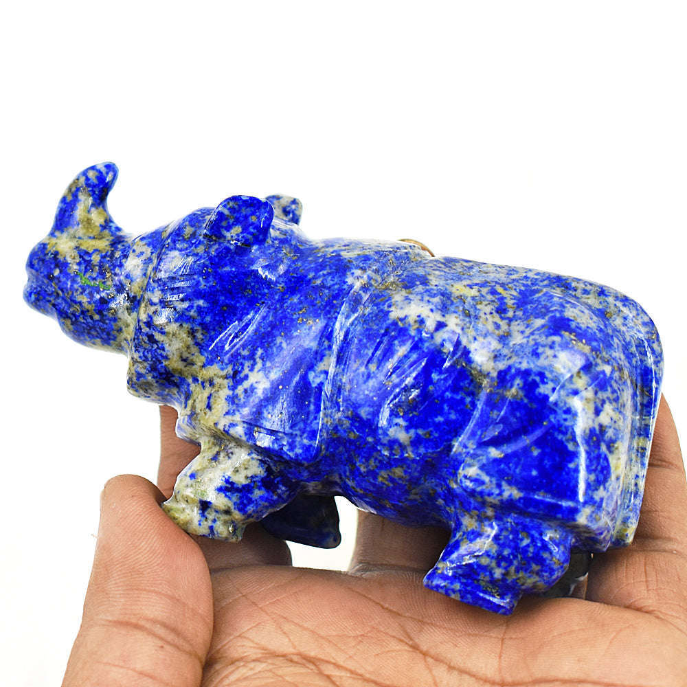 gemsmore:Beautiful Lapis Lazuli Hand Carved Genuine Crystal Gemstone Carving Rhino