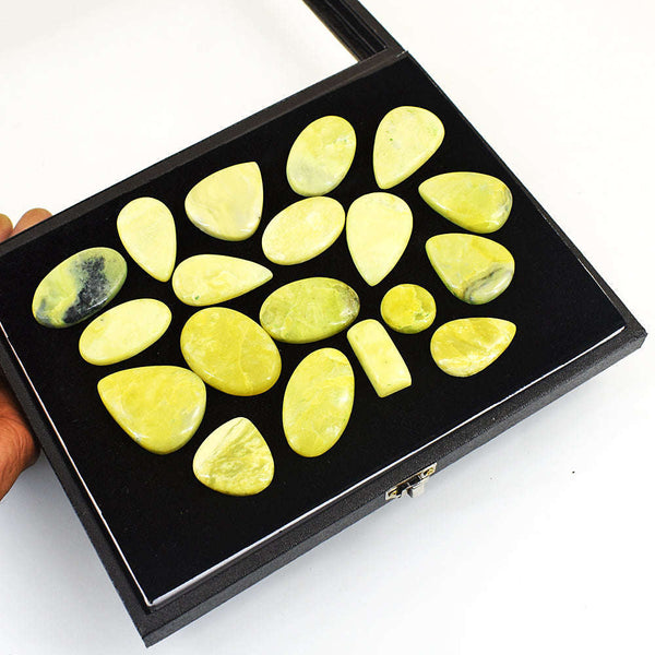 gemsmore:Beautiful Lemon Serpentine Untreated Gemstone Cabochon Lot