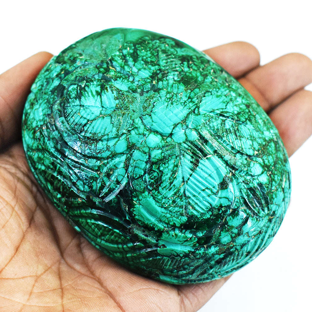 gemsmore:Beautiful Malachite Hand Carved Genuine Crystal Gemstone Carving Mughal Carved Gem