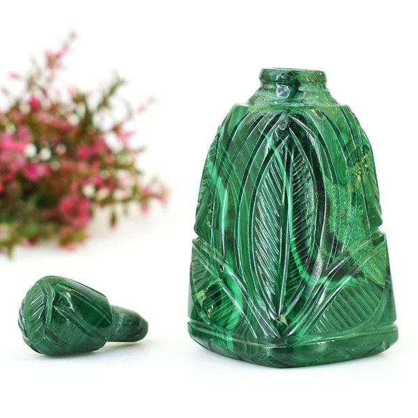 gemsmore:Beautiful Malachite Hand Carved Genuine Crystal Gemstone Carving Perfume Bottle