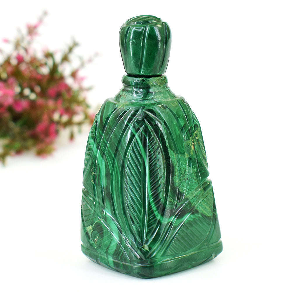 gemsmore:Beautiful Malachite Hand Carved Genuine Crystal Gemstone Carving Perfume Bottle