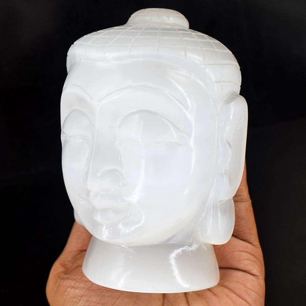 gemsmore:Beautiful Selenite Hand Carved Buddha Head