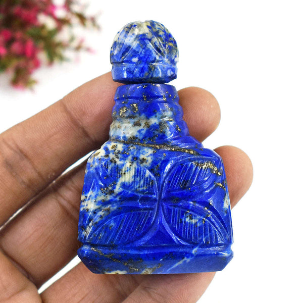 gemsmore:Beautiful Snow Lapis Lazuli Hand Carved Genuine Crystal Gemstone Carving Perfume Bottle