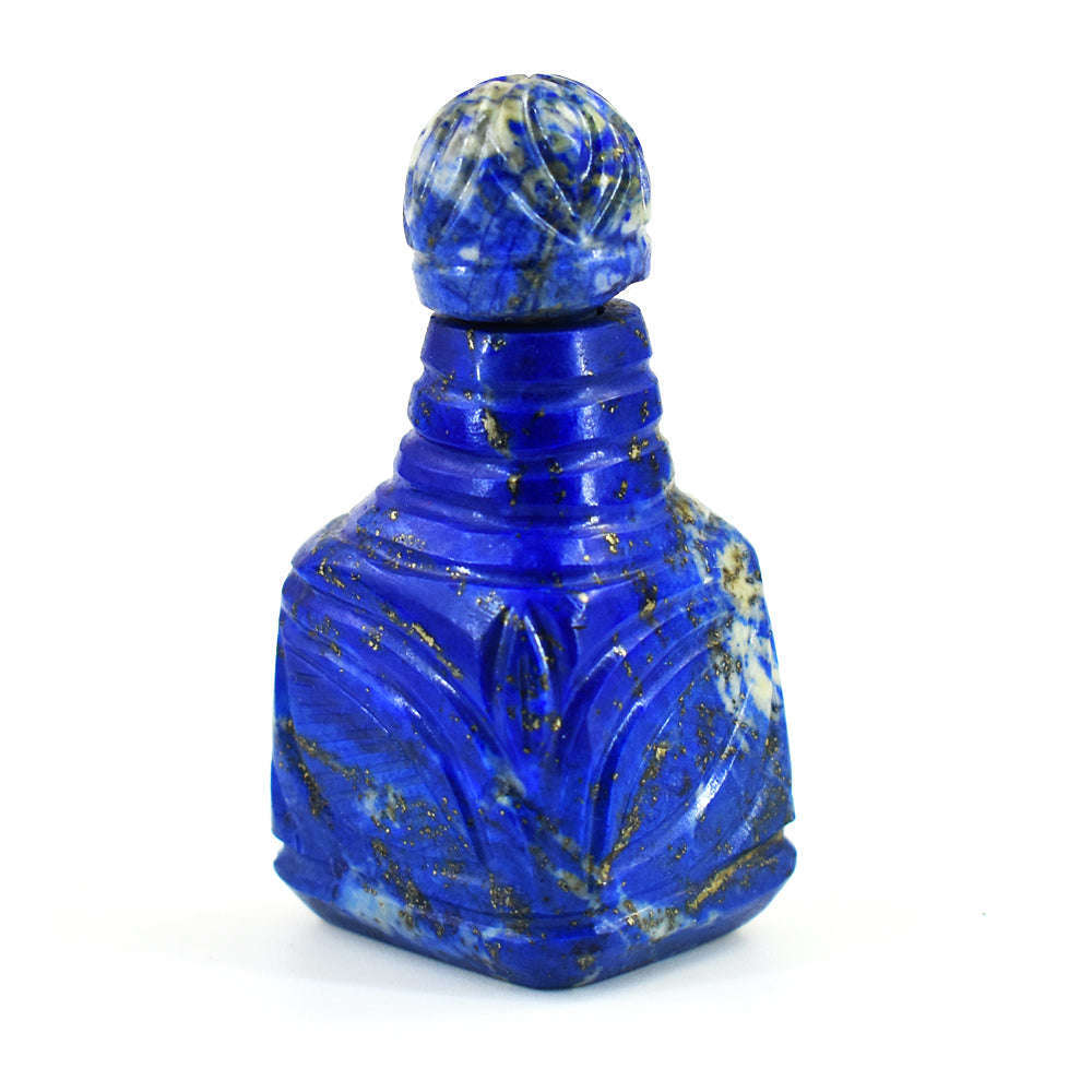 gemsmore:Beautiful Snow Lapis Lazuli Hand Carved Genuine Crystal Gemstone Carving Perfume Bottle