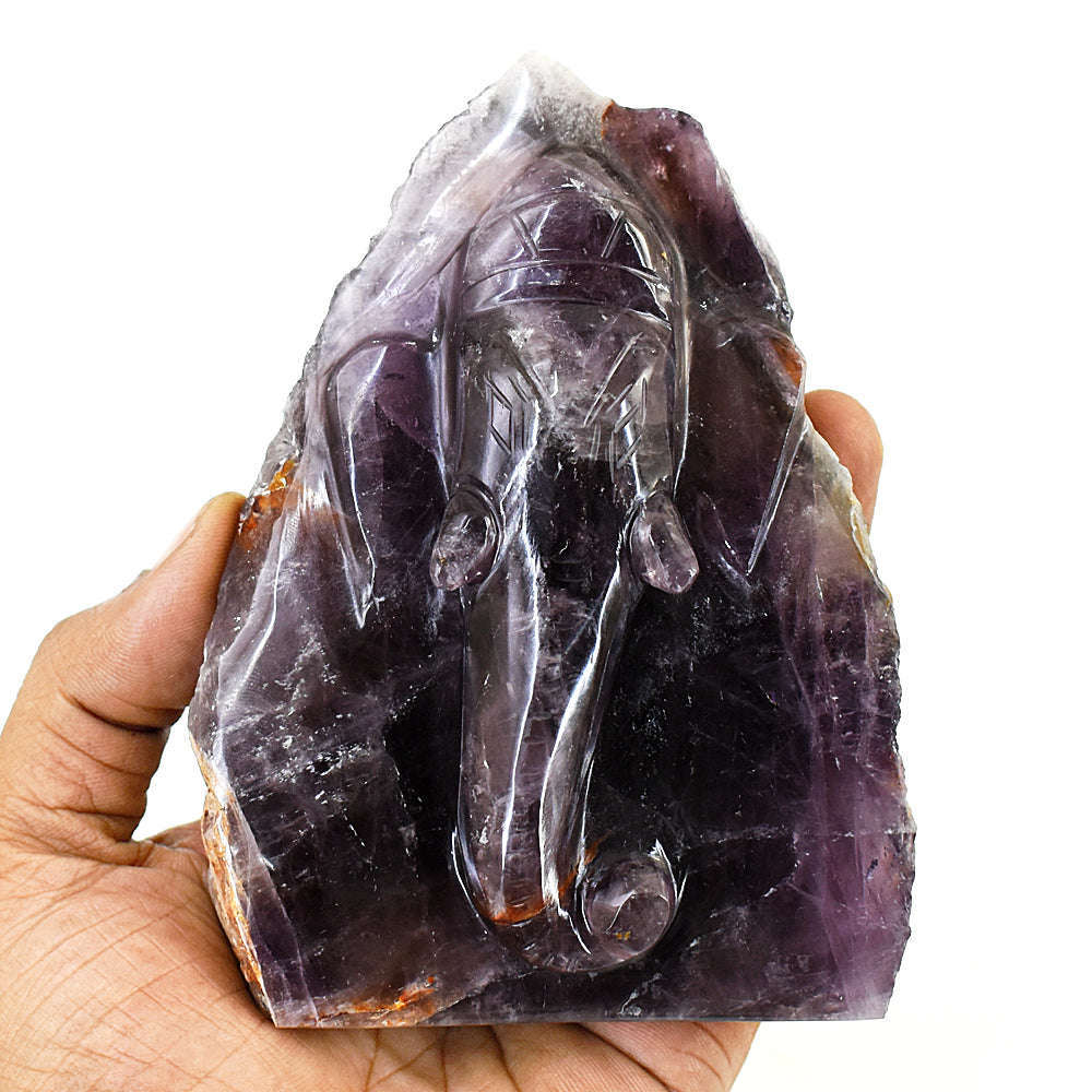 gemsmore:Beautiful Super Seven Amethyst Hand Carved Genuine Crystal Gemstone Carving Caved Lord Ganesha