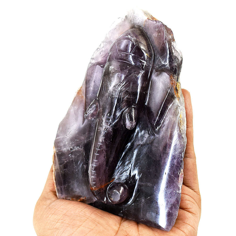 gemsmore:Beautiful Super Seven Amethyst Hand Carved Genuine Crystal Gemstone Carving Caved Lord Ganesha