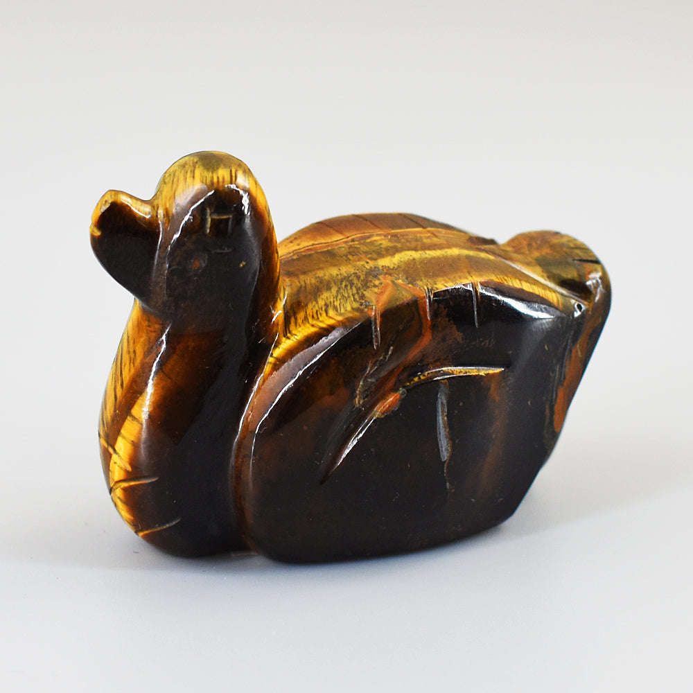 gemsmore:Beautiful Tiger Eye Hand Carved Genuine Crystal Gemstone Carving Duck