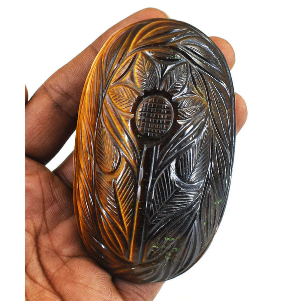 gemsmore:Beautiful Tiger Eye Hand Carved Genuine Crystal Gemstone Carving Mughal Carved Cabochon