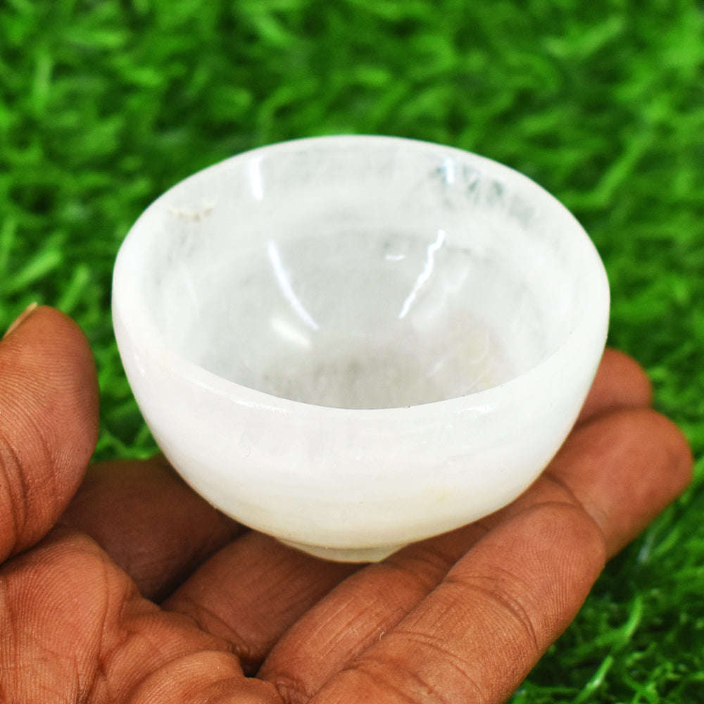 gemsmore:Beautiful White Quartz Hand Carved Genuine Crystal Gemstone Carving Healing Bowl