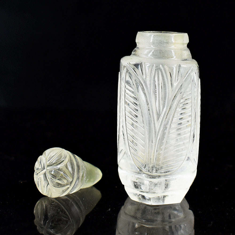 gemsmore:Beautiful White Quartz  Hand Carved Genuine Crystal Gemstone Carving Perfume Bottle