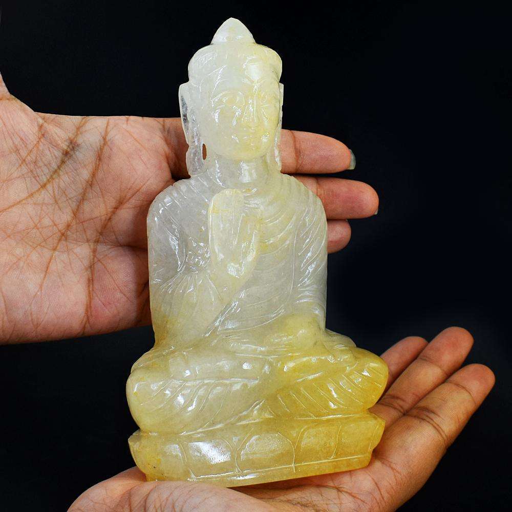 gemsmore:Beautiful Yellow Aventurine Crystal Gemstone Hand Carved Lord Buddha