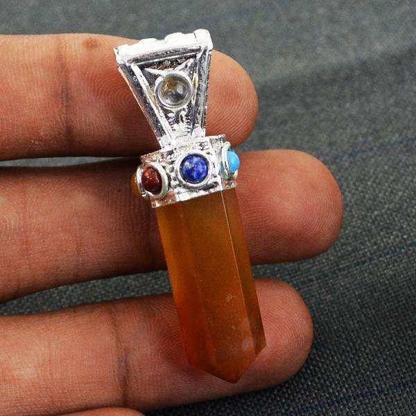 gemsmore:Beautiful Yellow Onyx Seven Chakra Healing Point Pendant