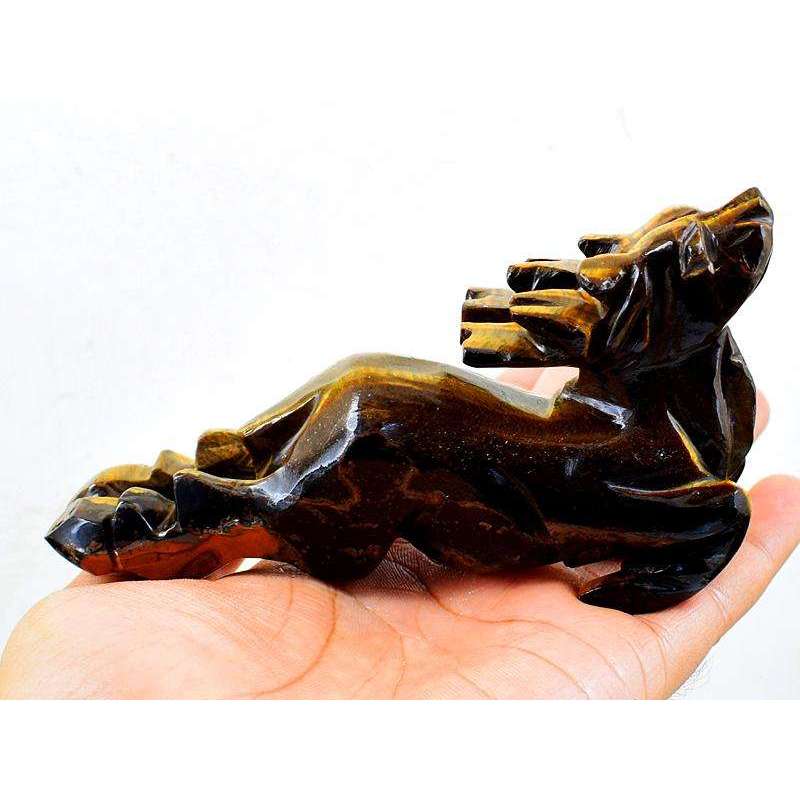 gemsmore:Beautifully Carved Golden Tiger Eye Reindeer - Detailed