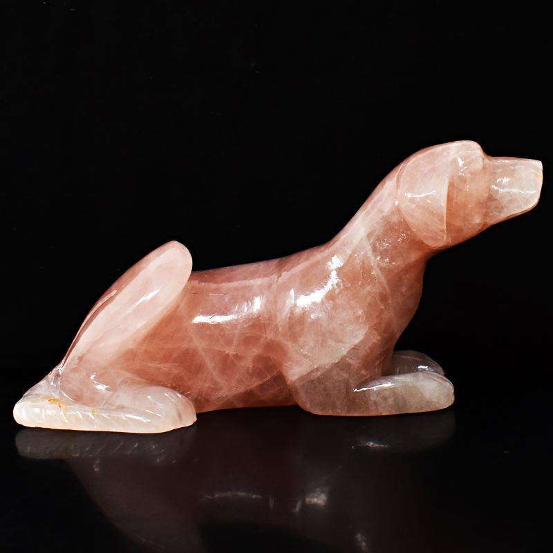 gemsmore:Beautifully Hand Carved Pink Rose Quartz Dog