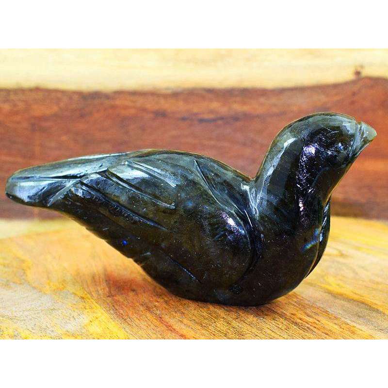 gemsmore:Blue Flash Labradorite Carved Bird - Genuine