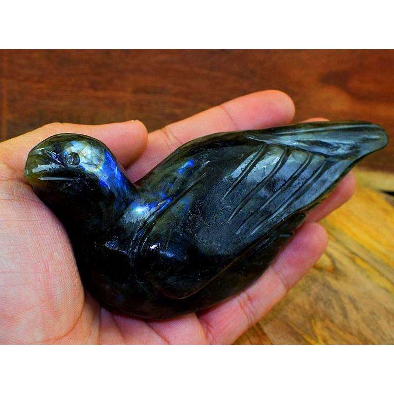 gemsmore:Blue Flash Labradorite Carved Bird - Genuine