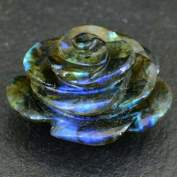 gemsmore:Blue Flash Labradorite Carved Gemstone Rose