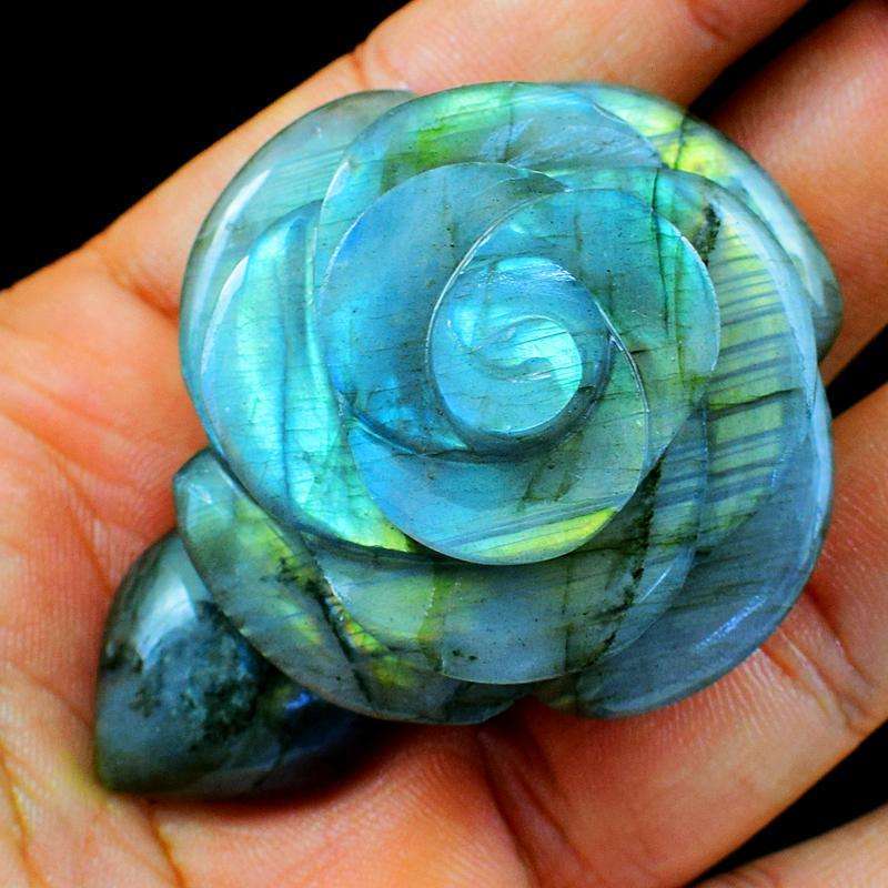 gemsmore:BLue Flash Labradorite Carved Rose - Premium