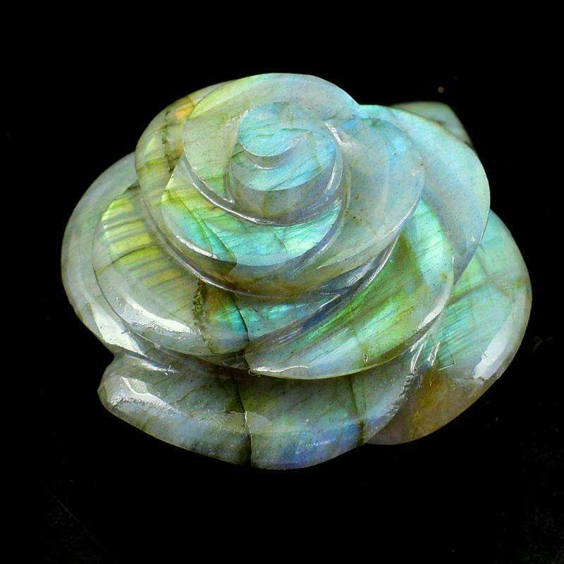 gemsmore:BLue Flash Labradorite Carved Rose - Premium