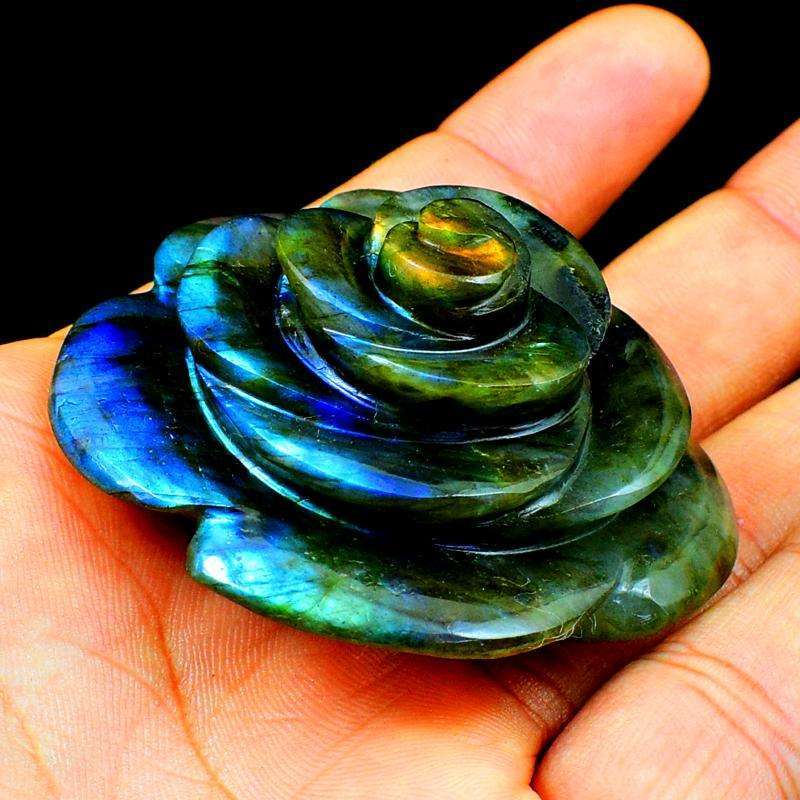 gemsmore:Blue Flash Labradorite Finely Hand Carved Rose