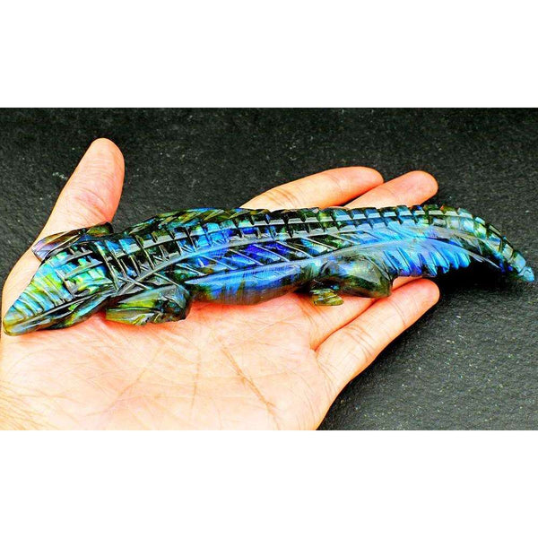 gemsmore:Blue Flash Labradorite Hand Carved Crocodile