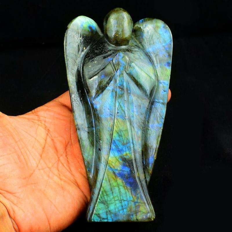 gemsmore:Blue Flash Labradorite Hand Carved Healing Crystal Angel