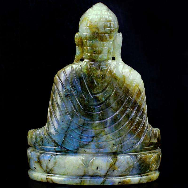 gemsmore:Blue Flash Labradorite Hand Carved Lord Buddha Idol