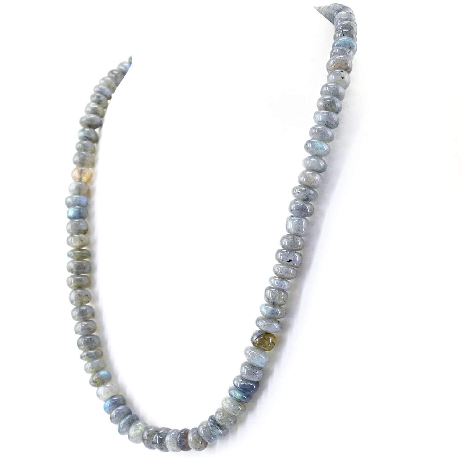 gemsmore:Blue Flash Labradorite Necklace Single Strand Natural Round Beads