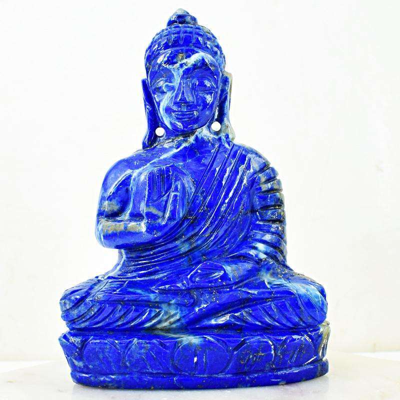 gemsmore:Blue Lapis Lazuli Hand Carved Buddha Idol