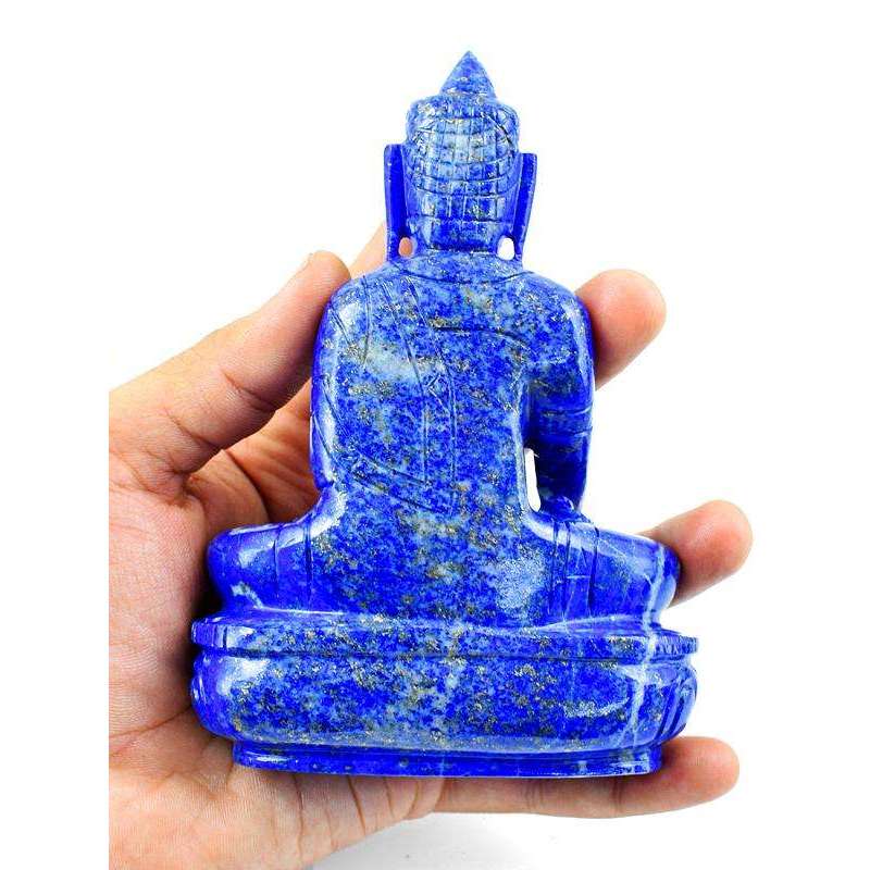 gemsmore:Blue Lapis Lazuli Hand Carved Lord Buddha Peace Idol