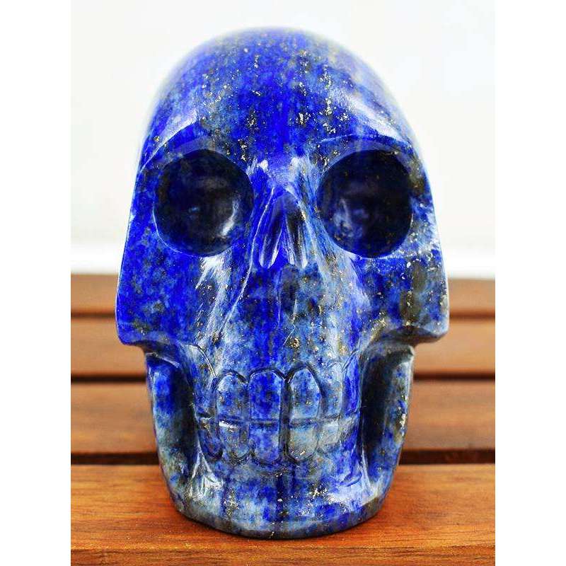 gemsmore:Blue Lapis Lazuli Untreated Carved Gemstone Skull