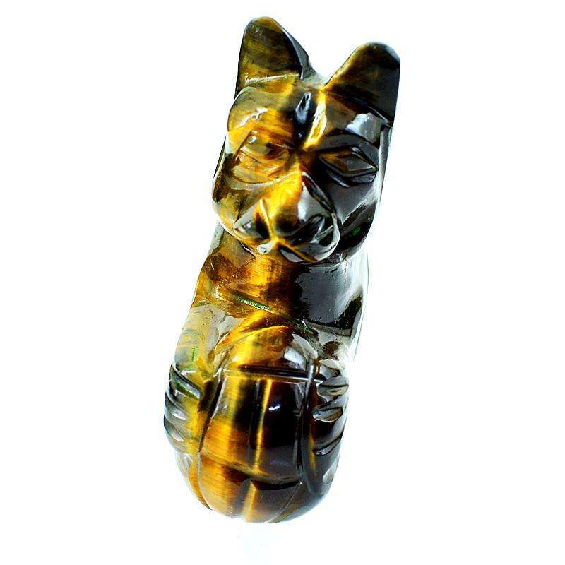 gemsmore:Carved Golden Tiger Eye Cat With Wool Ball