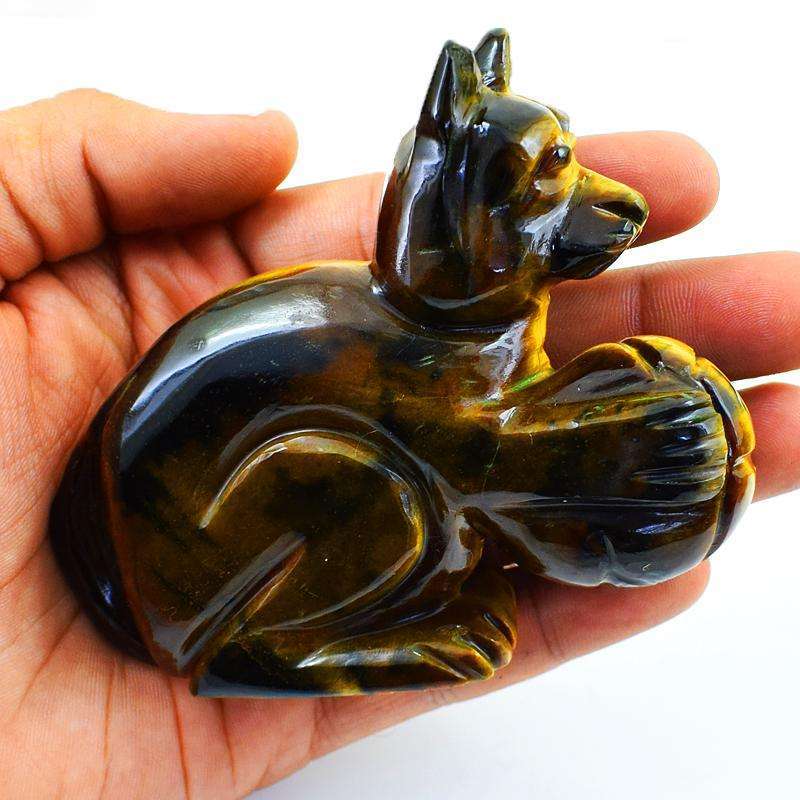 gemsmore:Carved Golden Tiger Eye Cat With Wool Ball