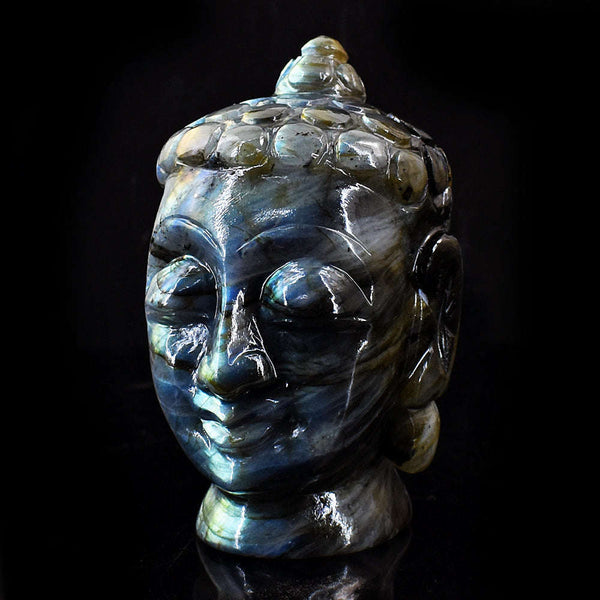 gemsmore:Craftsmen Amazing Flash Labradorite Hand Carved Buddha Head