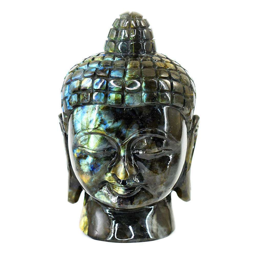 gemsmore:Craftsmen Amazing Flash Labradorite Hand Carved Buddha Head